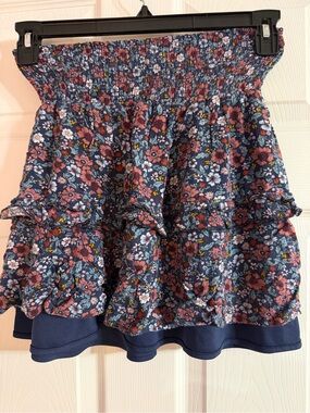 Kendall + Kylie Blue Floral Chiffon Ruffle Layered Mini Skirt Pull On Lined S
